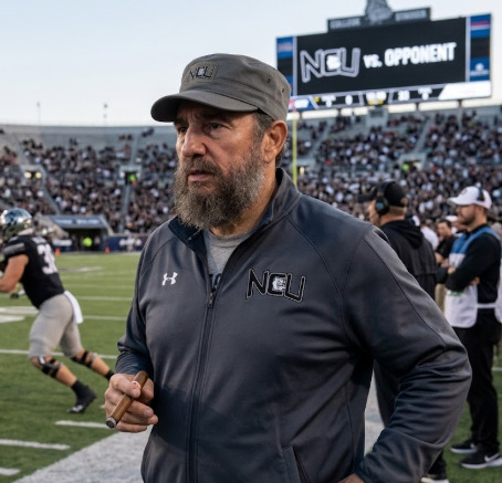 NCU faculty member at a football field
